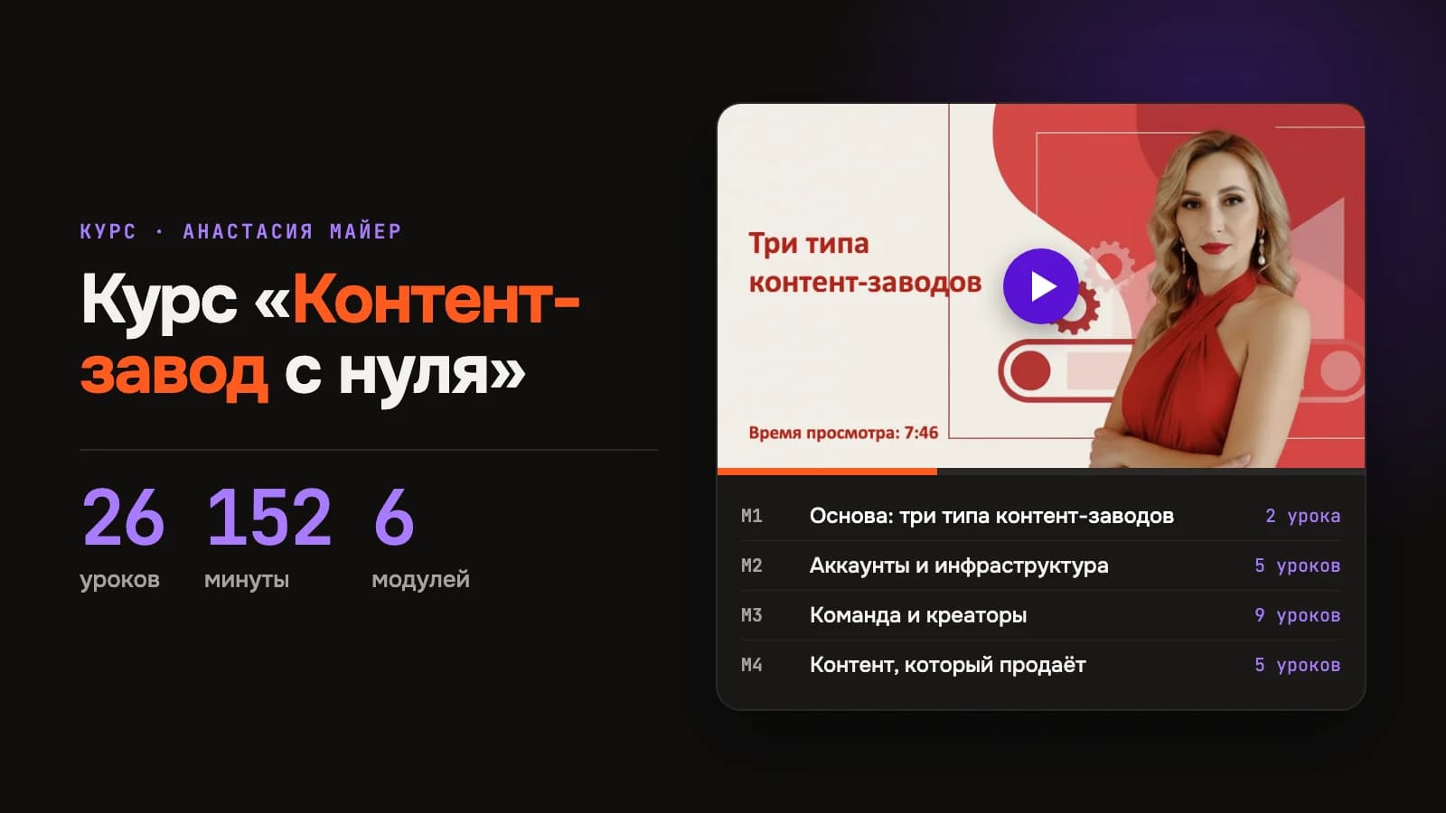 Курс «Контент-завод с нуля»: 26 уроков, 152 минуты